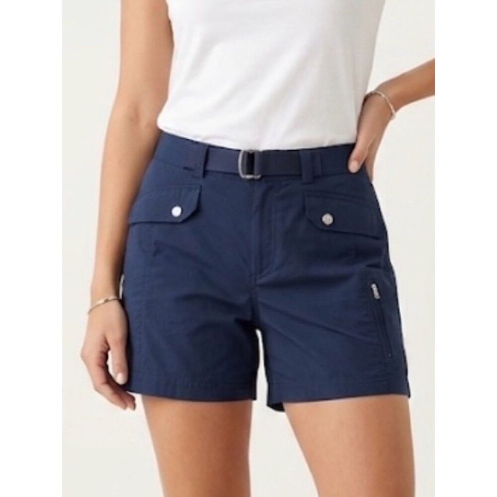 Lauren Ralph Lauren Navy Blue Belted Utility Cargo Shorts Coastal Preppy SZ 12